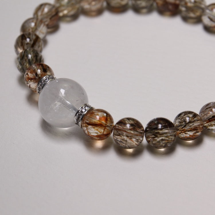 Celestial Balance – Personalize Zodiac Bracelet with Super Seven Crystal & White Phantom