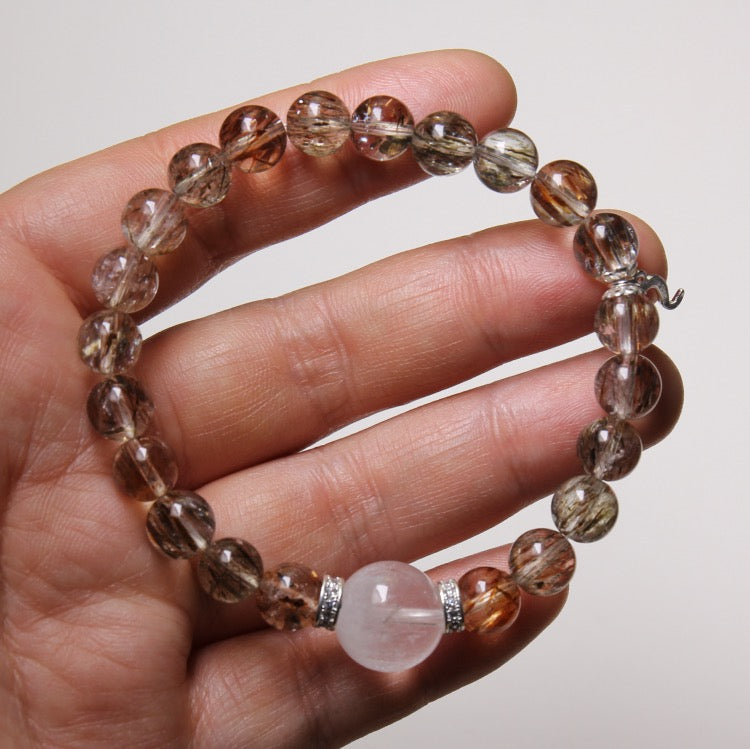 Celestial Balance – Personalize Zodiac Bracelet with Super Seven Crystal & White Phantom
