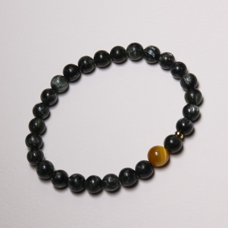 Wood & Earth Harmony Bracelet – Unisex Green Dragon Stone & Yellow Tiger's Eye