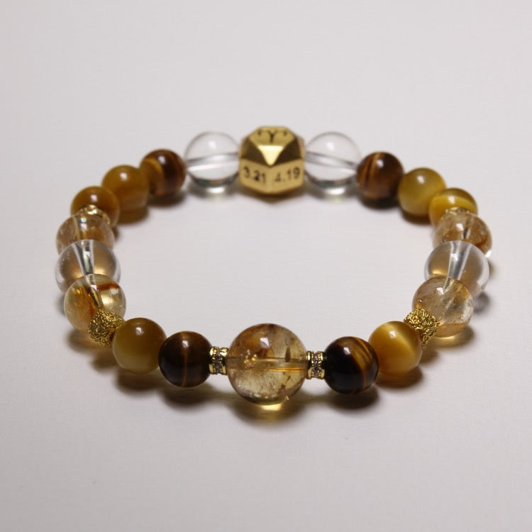 Earth Balance – Personalized Zodiac Bracelet with Yellow Tiger’s Eye Stone, Tiger’s Eye, Citrine & Clear Quartz