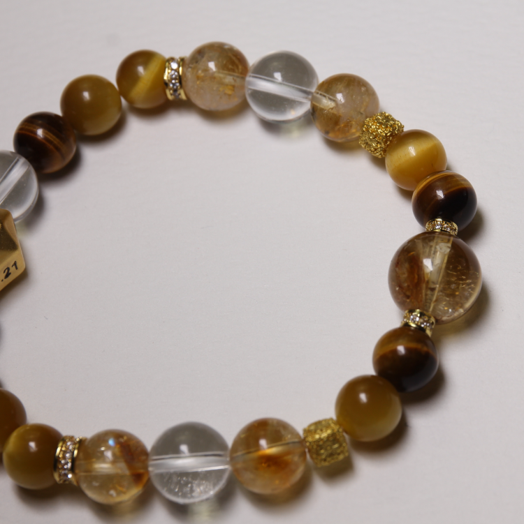 Earth Balance – Personalized Zodiac Bracelet with Yellow Tiger’s Eye Stone, Tiger’s Eye, Citrine & Clear Quartz