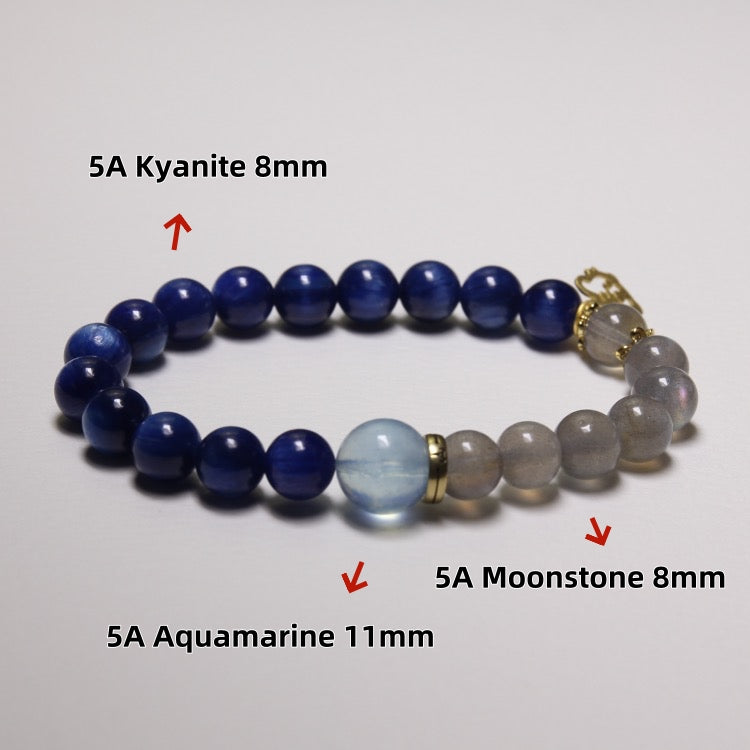 Ocean Harmony – Personalize Zodiac Bracelet with Blue Kyanite, Moonstone & Aquamarine