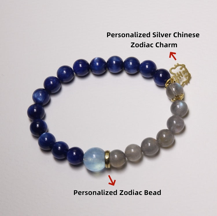 Ocean Harmony – Personalize Zodiac Bracelet with Blue Kyanite, Moonstone & Aquamarine