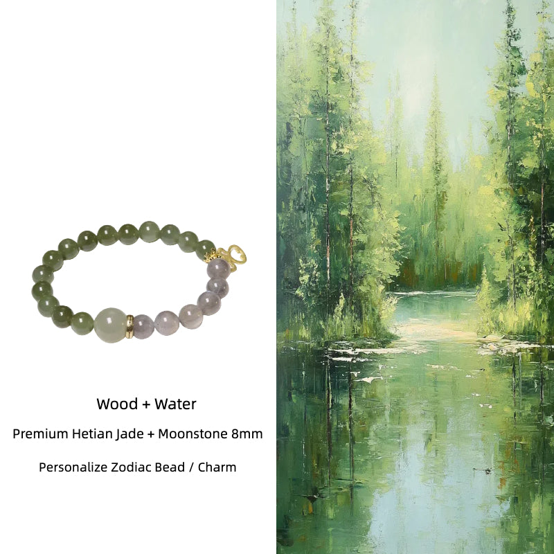 Vitality - Wood Element Premium Hetian Jade + Zodiac + Chinese Zodiac Personalize Bracelet