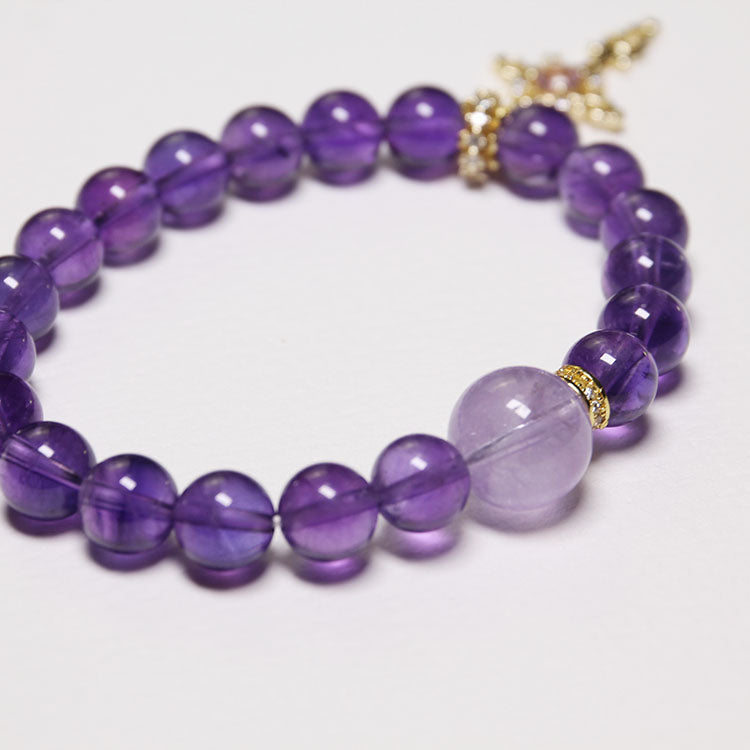 Fire Balance – Personalised Premium Amethyst Bracelet with Birthstone in Silver Cross