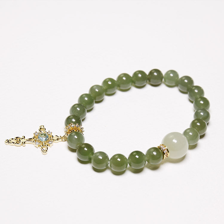 Wood Balance - Personalized Premium Hetian Jade Bracelet with Birthstone Cross Charm