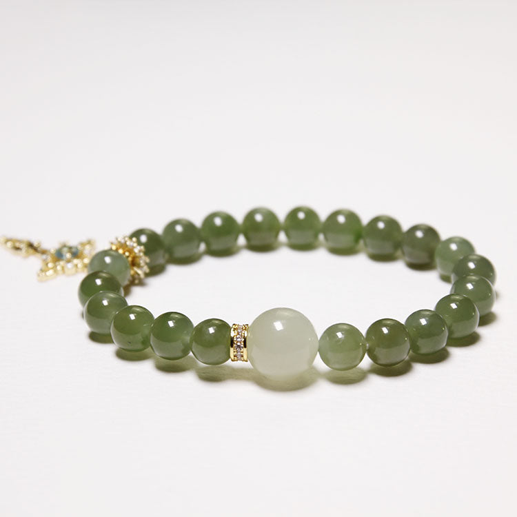 Wood Balance - Personalized Premium Hetian Jade Bracelet with Birthstone Cross Charm