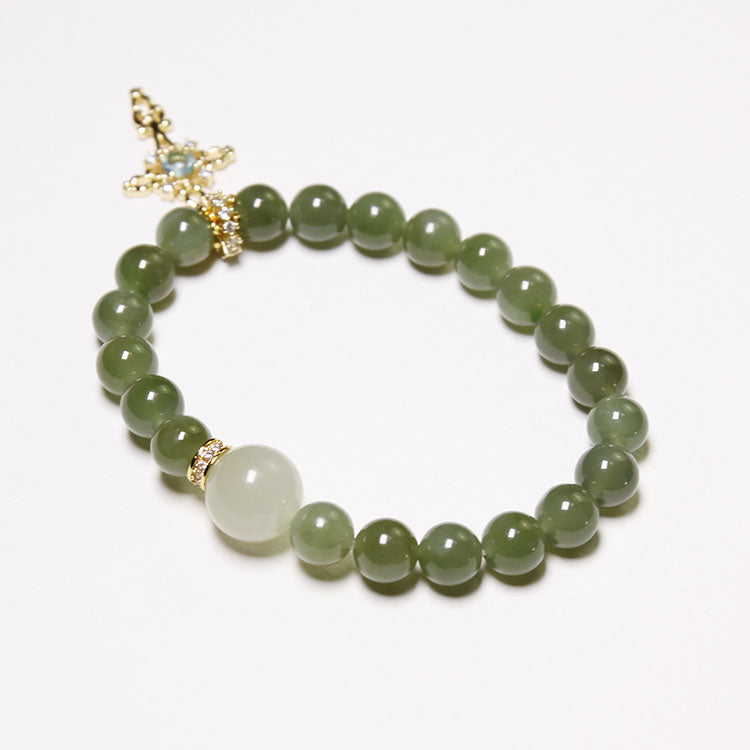 Wood Balance - Personalized Premium Hetian Jade Bracelet with Birthstone Cross Charm