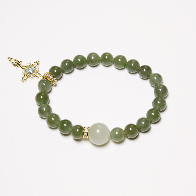Wood Balance - Personalized Premium Hetian Jade Bracelet with Birthstone Cross Charm