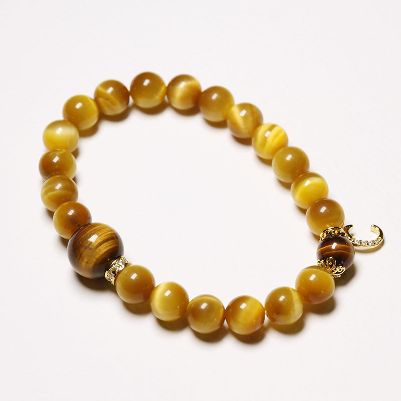 Custom Tiger’s Eye Bracelet with Silver Letter Charm for Women