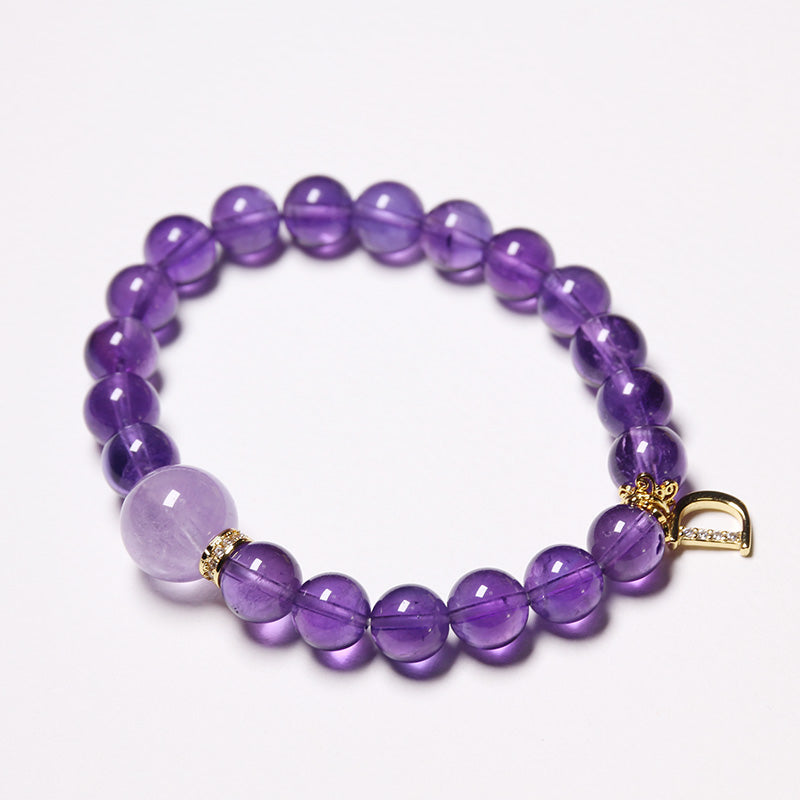Custom Premium Amethyst Bracelet with Silver Letter Charm for Women