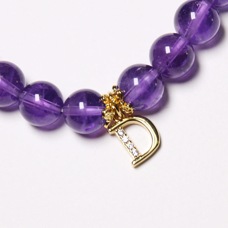 Custom Premium Amethyst Bracelet with Silver Letter Charm for Women