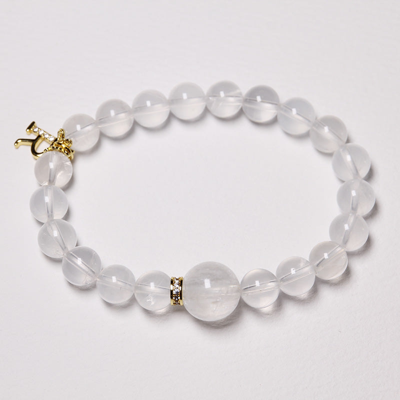 Custom Premium White Phantom Crystal Bracelet with Silver Letter Charm for Women