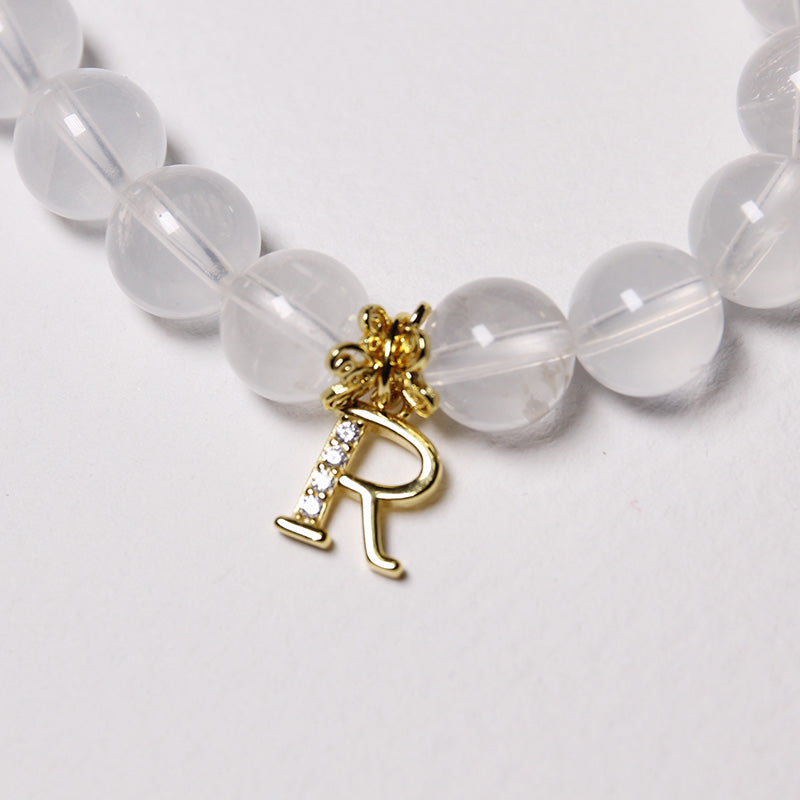 Custom Premium White Phantom Crystal Bracelet with Silver Letter Charm for Women