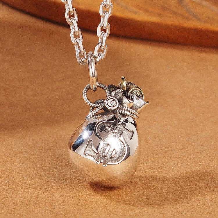 Handcrafted Money Bag S925 Sterling Silver Pendant