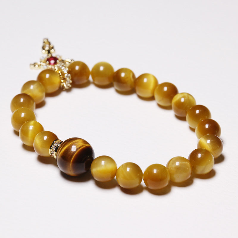 Earth Energy - Personalized Tiger’s Eye Bracelet for Women with Birthstone Sealed in Silver Cross Charm