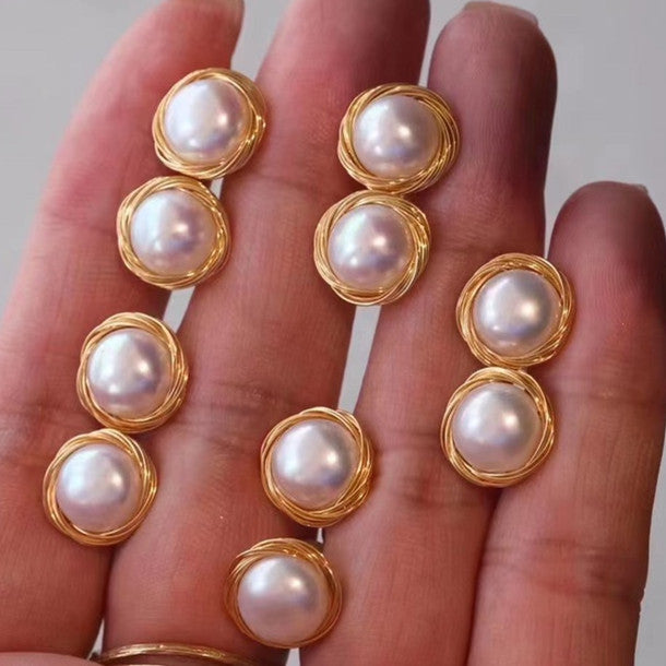 2 Pairs of Plated with 14K Gold Baroque Pearl Earrings Stud