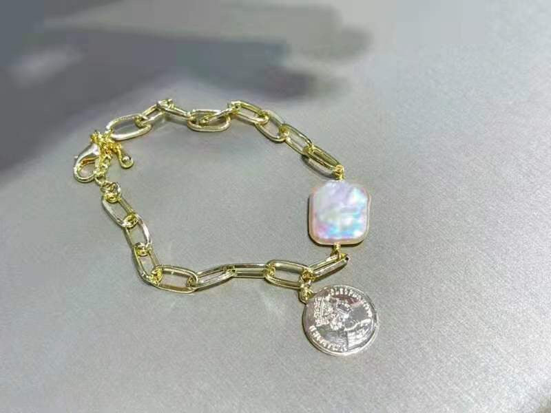 Plated with 14K Gold Square Pearl Bracelet