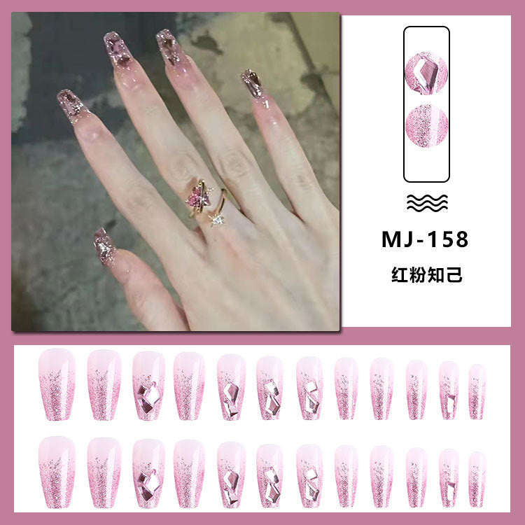 Pink Gem Shinny Press On Nails Medium Size