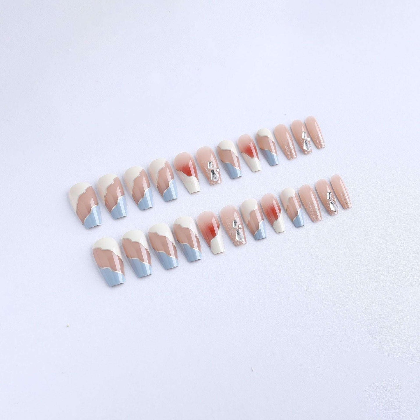 Medium Size Press On Nails 24 Pcs with Shinny Gems