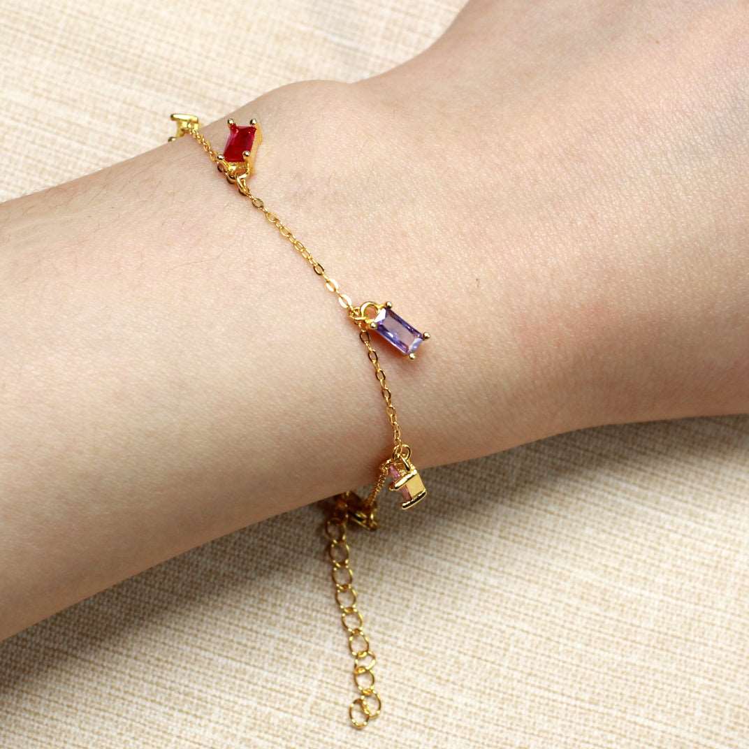 1 Pack 925 Sterling Silver Colorful Zircon Rainbow Bracelet Fashion Women European Party Fine Jewelry