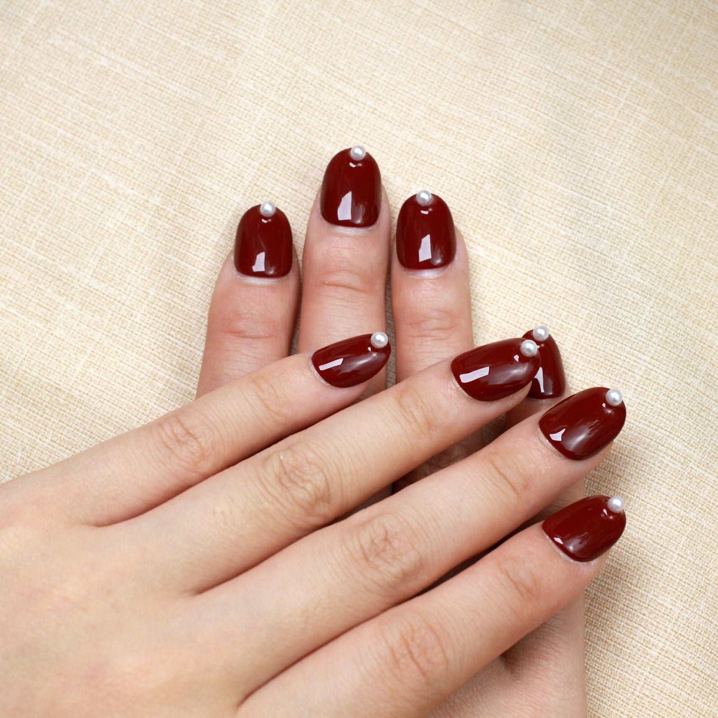 1 Pack Red Rose Pearl Short False Nails