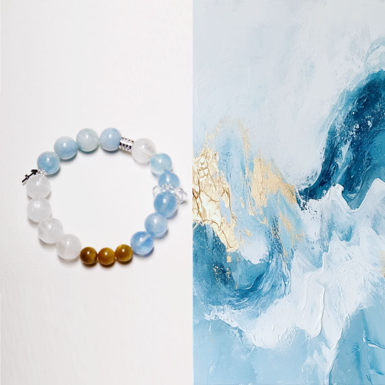 Oceanic Power – Personalize Zodiac Bracelet with Aquamarine, Yellow Tiger’s Eye & White Phantom Quartz