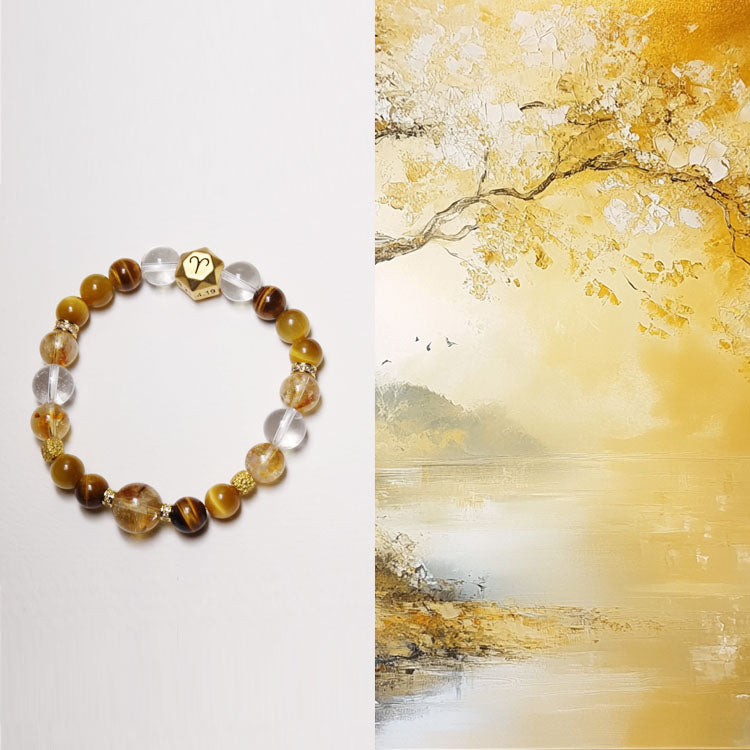 Earth Balance – Personalized Zodiac Bracelet with Yellow Tiger’s Eye Stone, Tiger’s Eye, Citrine & Clear Quartz