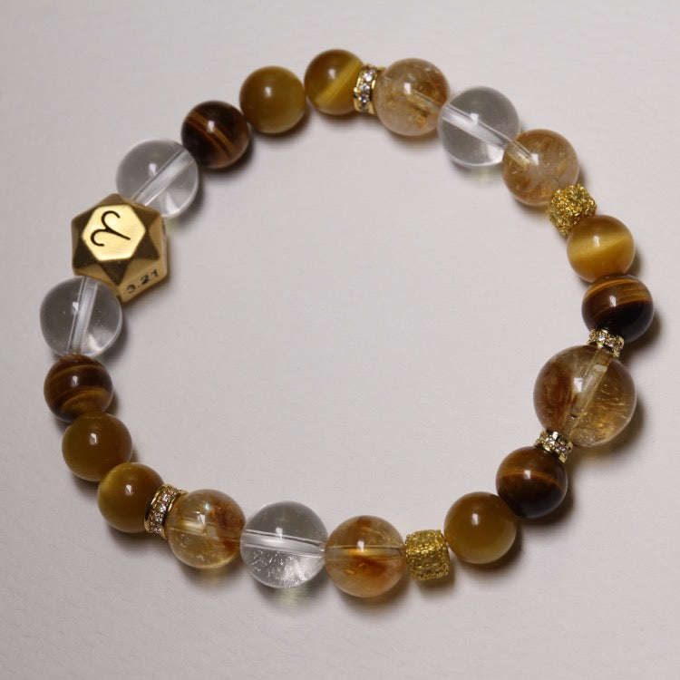 Earth Balance – Personalized Zodiac Bracelet with Yellow Tiger’s Eye Stone, Tiger’s Eye, Citrine & Clear Quartz
