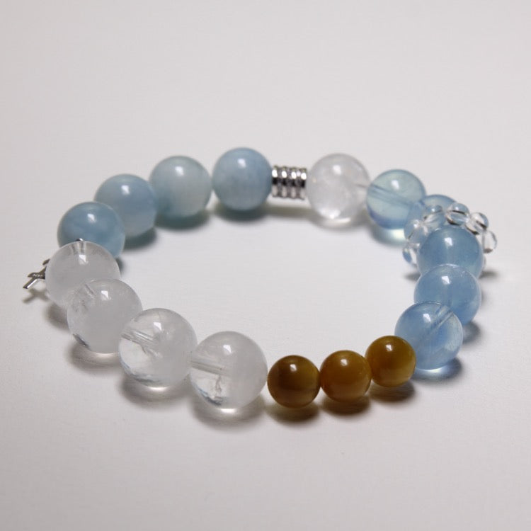 Oceanic Power – Personalize Zodiac Bracelet with Aquamarine, Yellow Tiger’s Eye & White Phantom Quartz