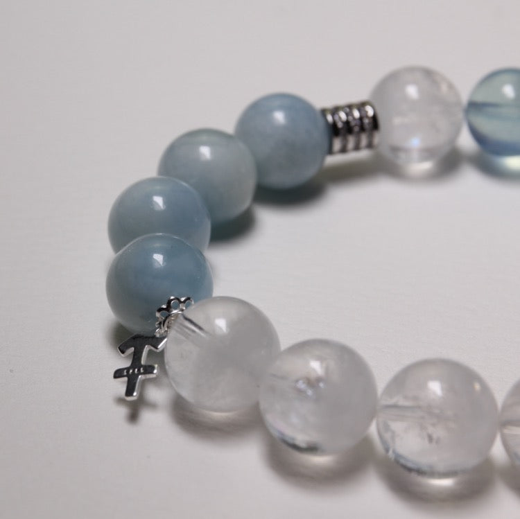 Oceanic Power – Personalize Zodiac Bracelet with Aquamarine, Yellow Tiger’s Eye & White Phantom Quartz