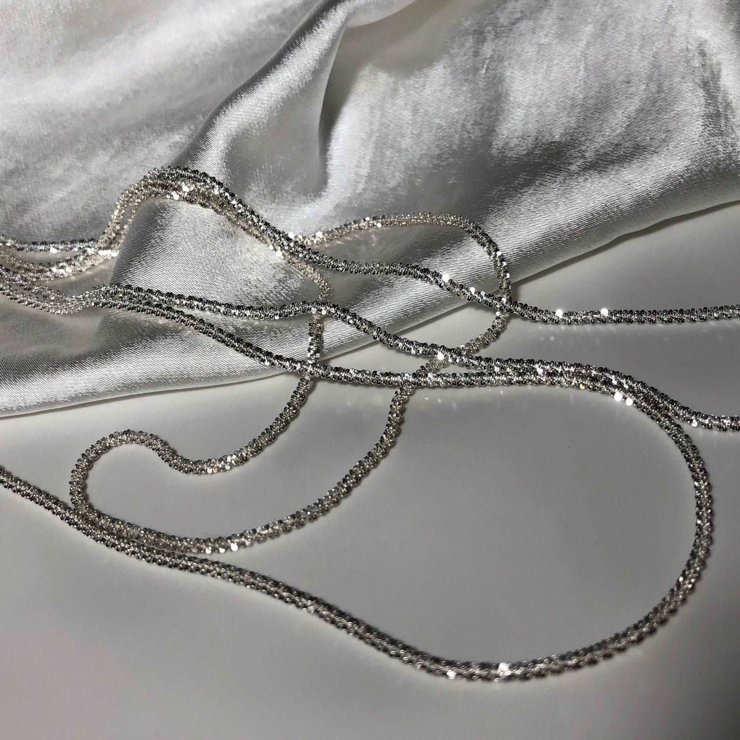 S925 Silver Sterling Sparkling Glitter Chain Necklace For Women