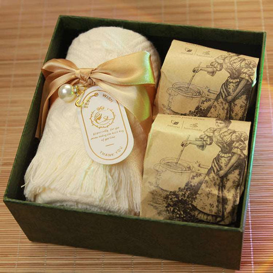 Gift Box with 2 Cold Process Handmade Soaps and 1 Cotton Fringe Towel