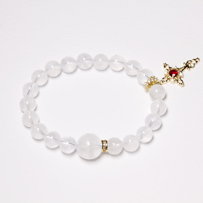 Metal Energy - Personalised White Phantom Crystal Bracelet for Women with Birthstone Sealed in Silver Cross Charm