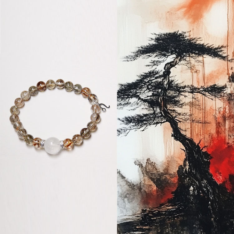 Celestial Balance – Personalize Zodiac Bracelet with Super Seven Crystal & White Phantom