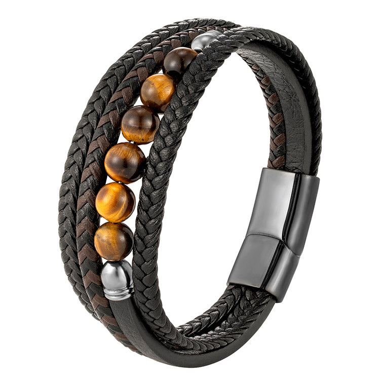 4 Layers Tiger's Eye Genuine Leather Bracelet for Men