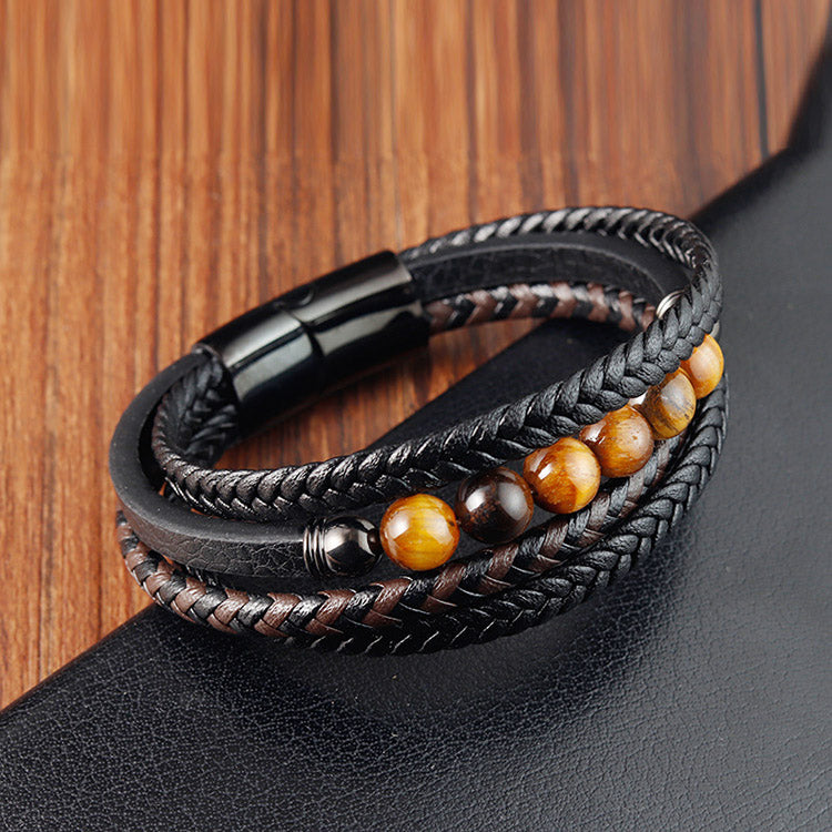 4 Layers Tiger's Eye Genuine Leather Bracelet for Men