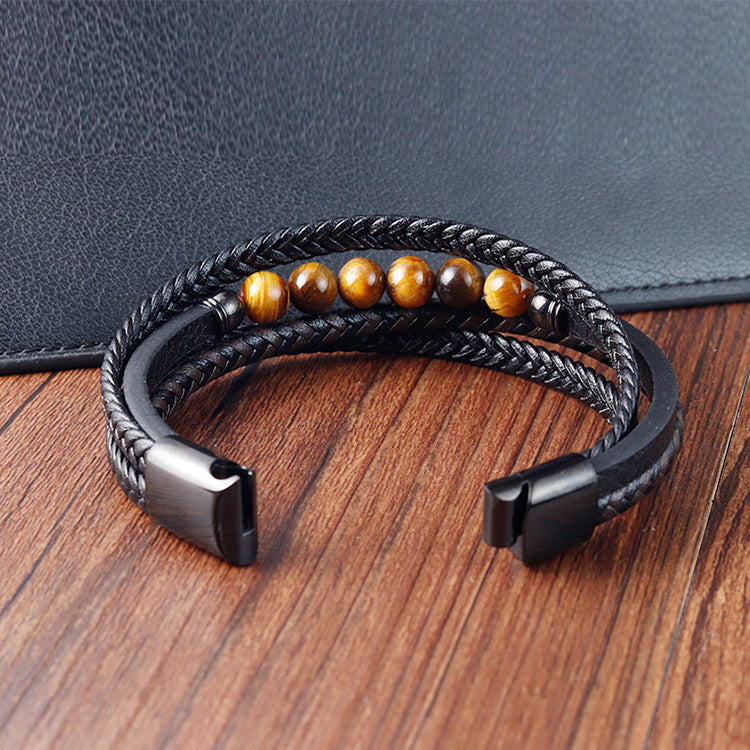 4 Layers Tiger's Eye Genuine Leather Bracelet for Men