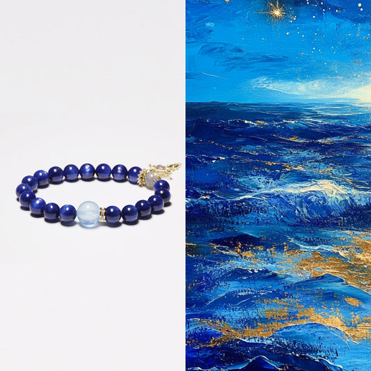 Water Balance - Personalised Kyanite, Aquamarine & Moonstone Bracelet with Birthstone in Silver Cross