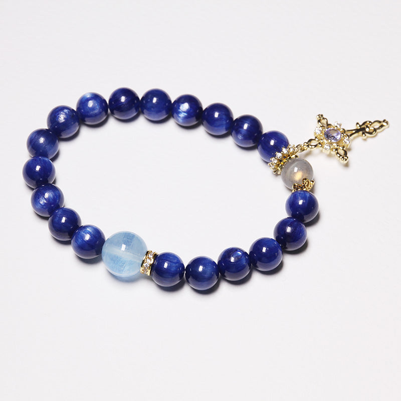 Water Balance - Personalised Kyanite, Aquamarine & Moonstone Bracelet with Birthstone in Silver Cross