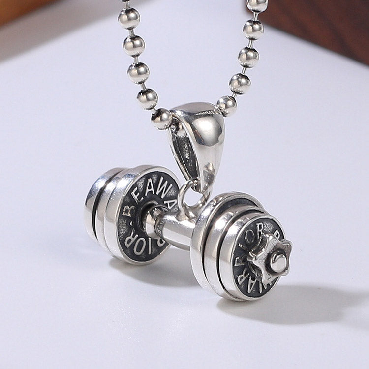 Handcrafted Barbell S925 Sterling Silver Pendant