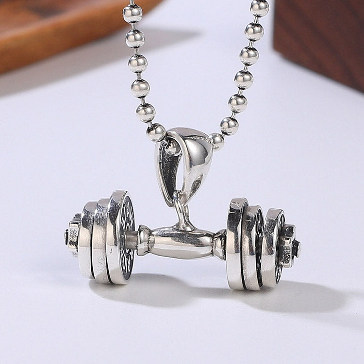 Handcrafted Barbell S925 Sterling Silver Pendant