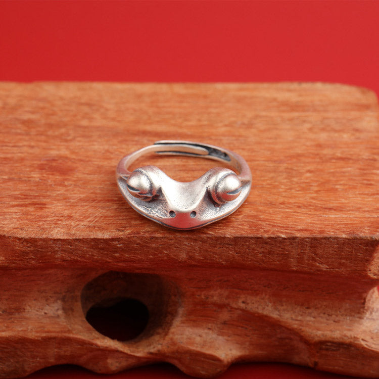 Handcrafted Frog S925 Sterling Silver Adjustable Ring