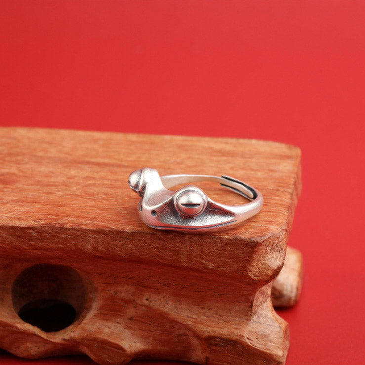 Handcrafted Frog S925 Sterling Silver Adjustable Ring