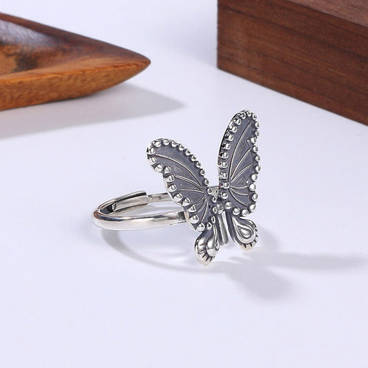 Handcrafted Butterfly S925 Sterling Silver Adjustable Ring