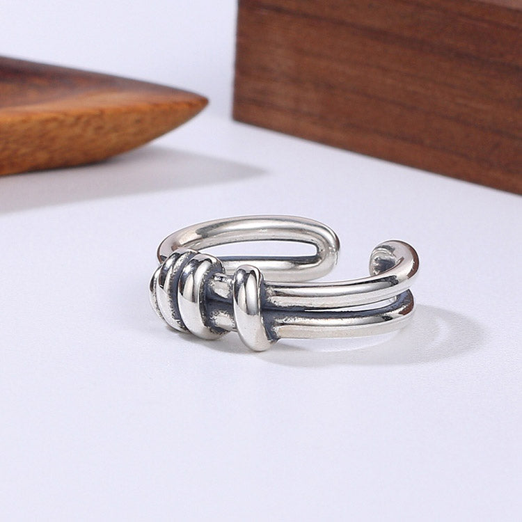 Handcrafted Lucky Knot for Couples S925 Sterling Silver Adjustable Ring