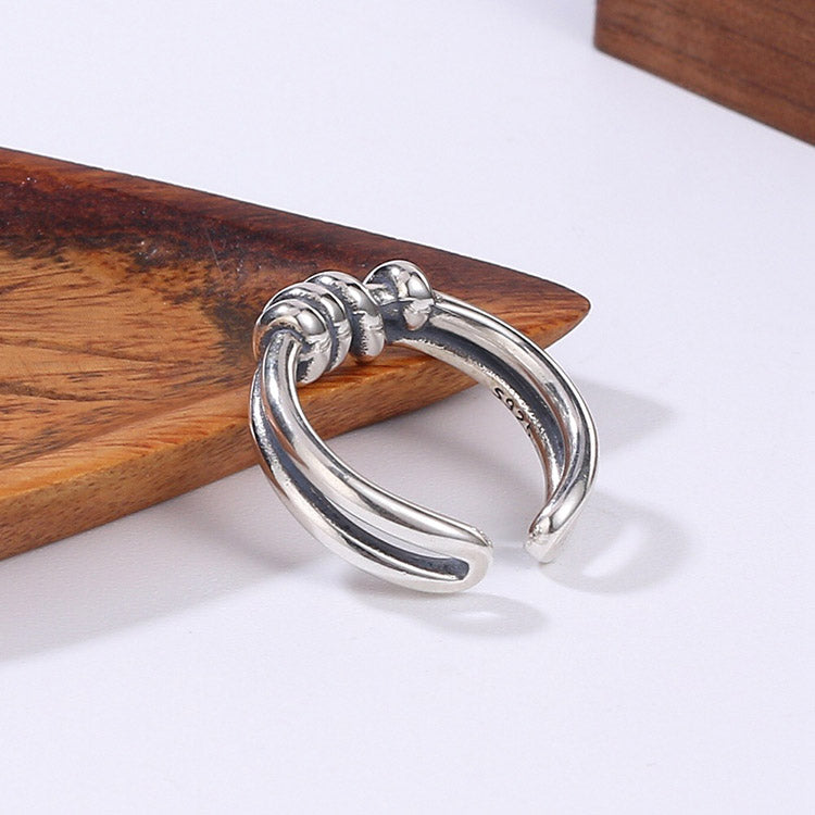 Handcrafted Lucky Knot for Couples S925 Sterling Silver Adjustable Ring