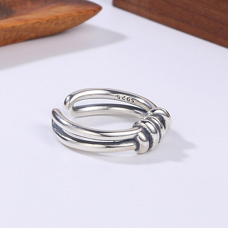 Handcrafted Lucky Knot for Couples S925 Sterling Silver Adjustable Ring