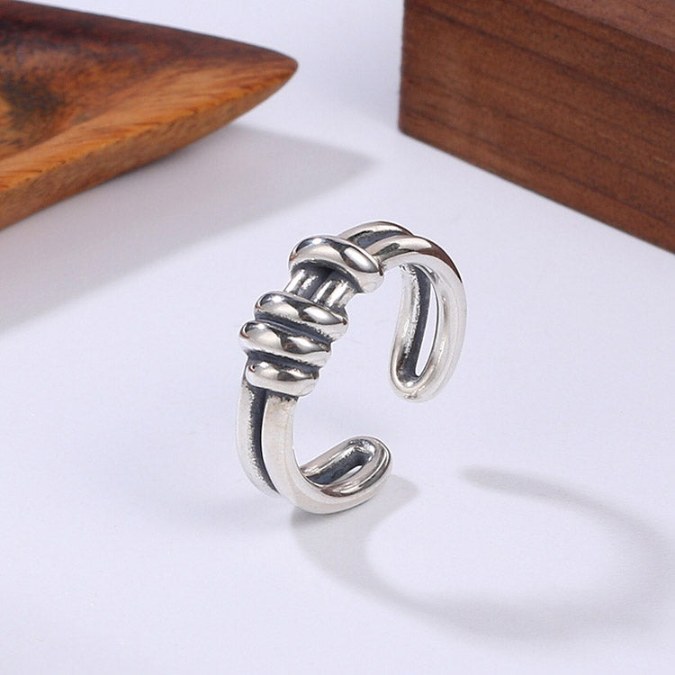 Handcrafted Lucky Knot for Couples S925 Sterling Silver Adjustable Ring