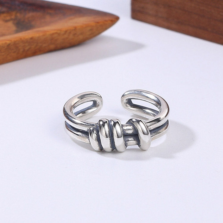 Handcrafted Lucky Knot for Couples S925 Sterling Silver Adjustable Ring